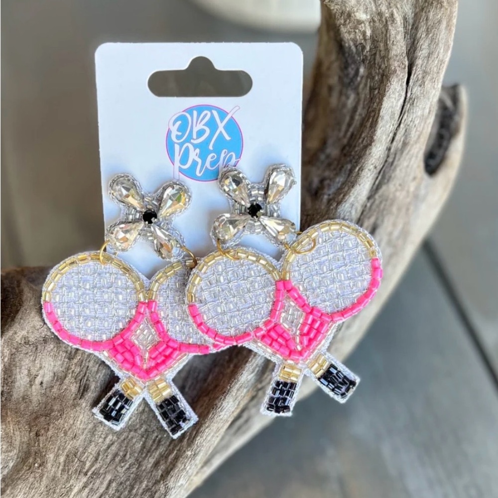 Pink and Black Tennis Racket Earrings